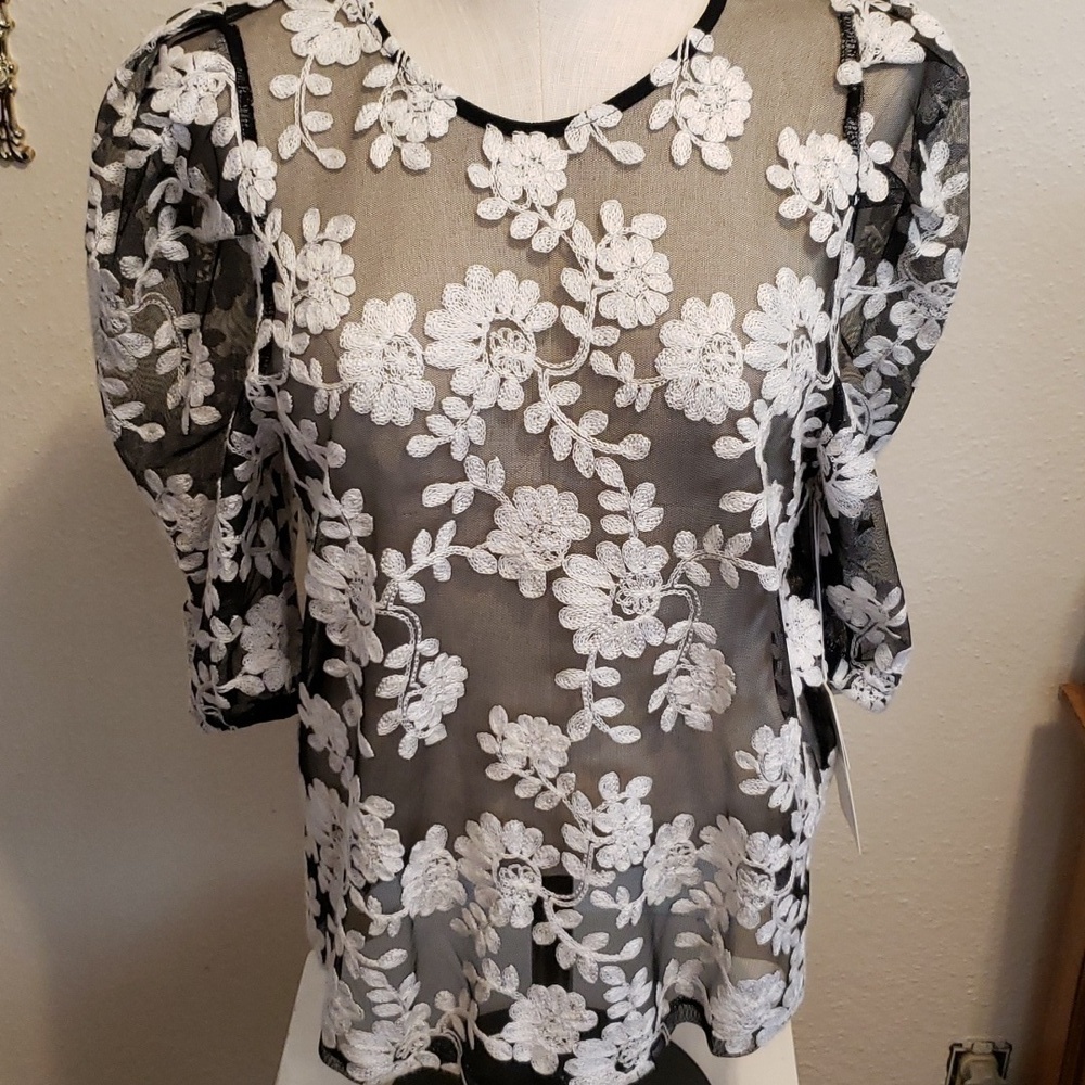 Wicked Majesty embroidered puff sleeve top